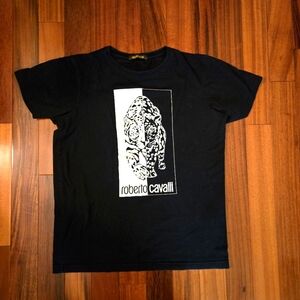 Roberto Cavalli Men's M Black Short Sleeve Tee Graphic Design Skater Luxury